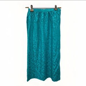 Vintage 100% Silk Teal Midi Skirt Size 6 | Shimmer Satin | 90s Y2K Minimal